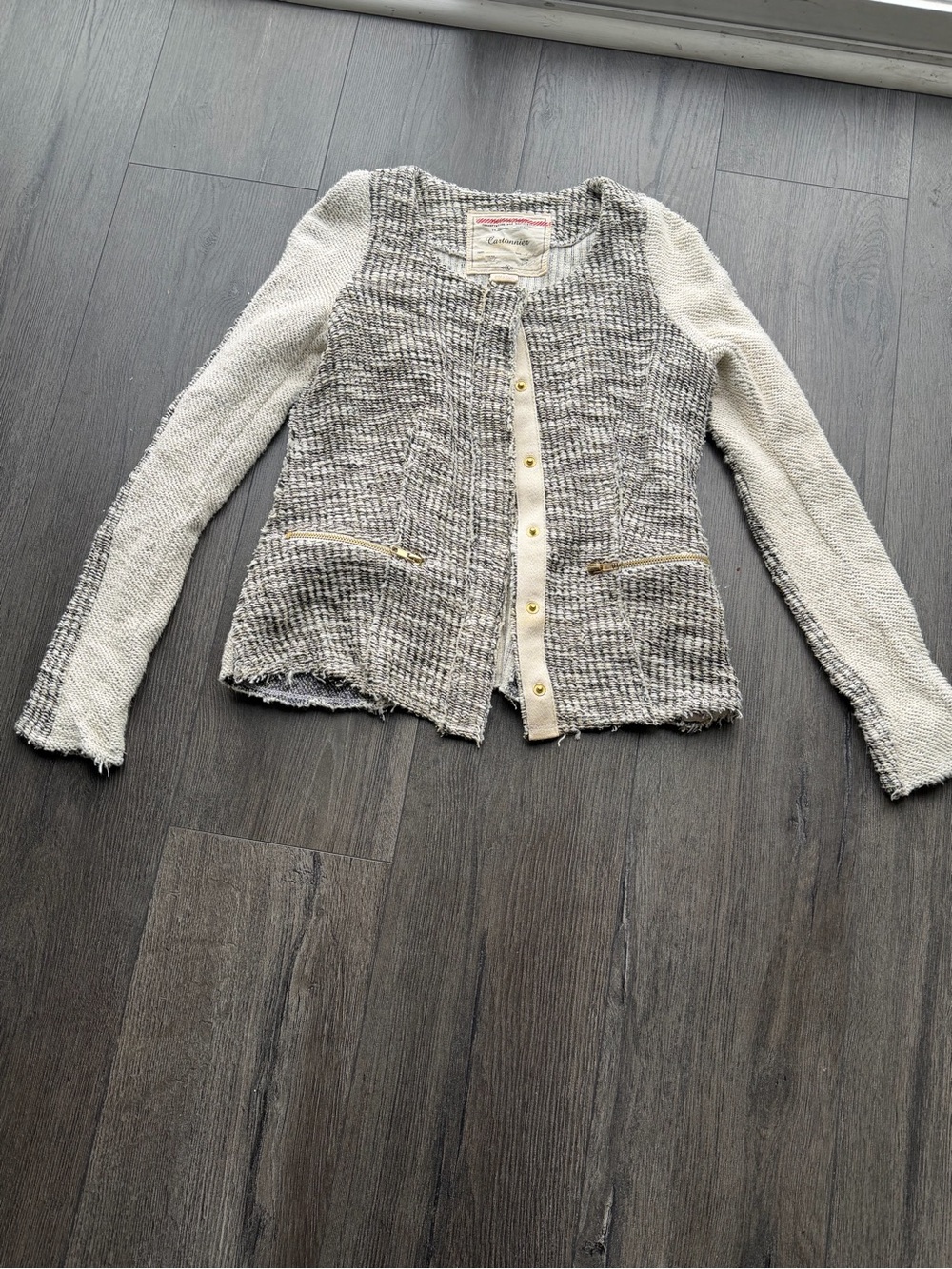 Cartonnier Two-Tone Knit Cardigan in Cream & Gray